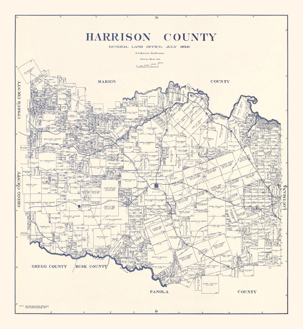 Vintage Map of Harrison County, Texas 1920 print style example