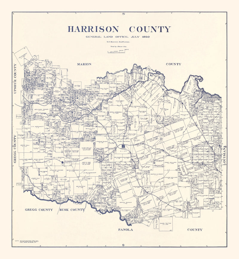 Size comparison using Vintage Map of Harrison County, Texas 1920