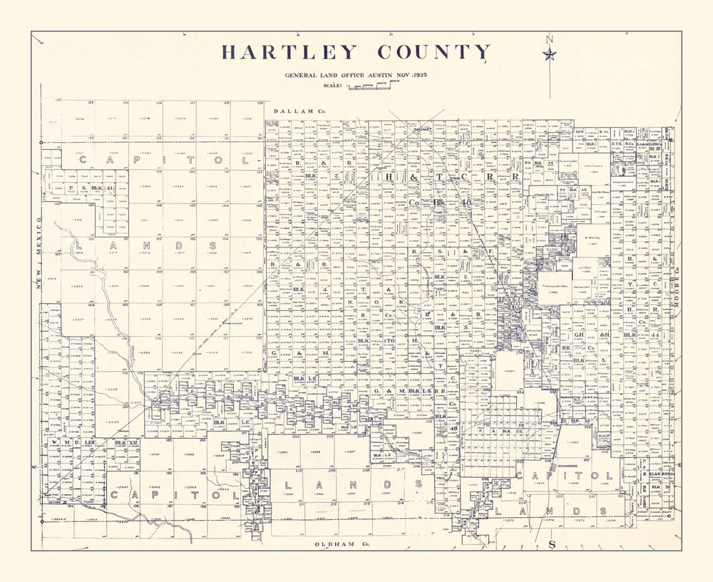 Vintage Map of Hartley County, Texas 1925 print style example