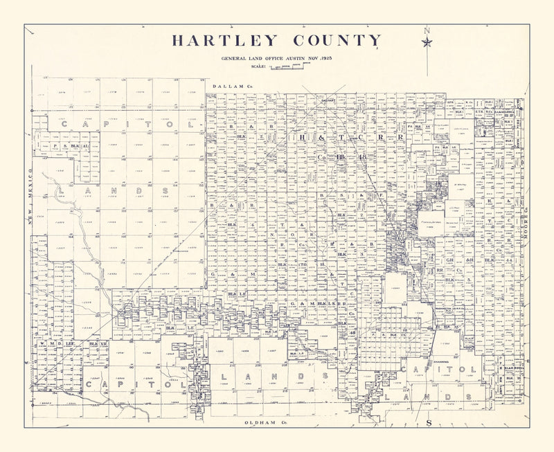 Size comparison using Vintage Map of Hartley County, Texas 1925