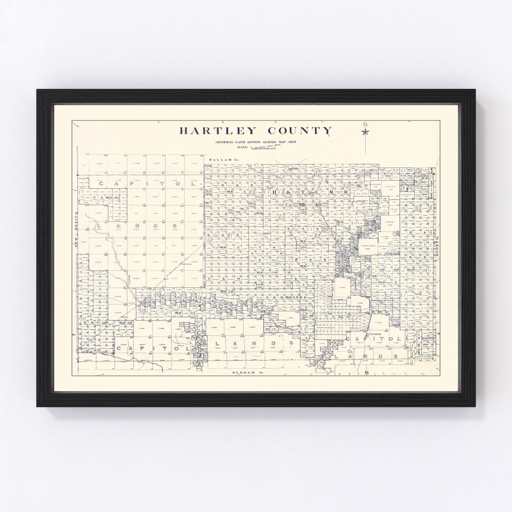 Hartley County Vintage Map 1925