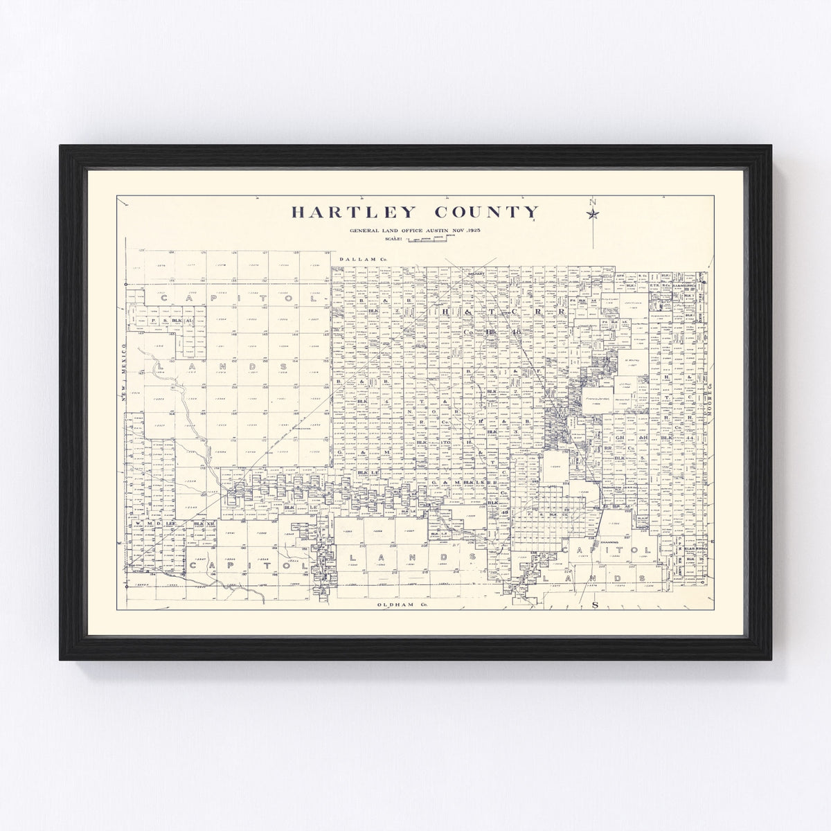 Hartley County Vintage Map 1925