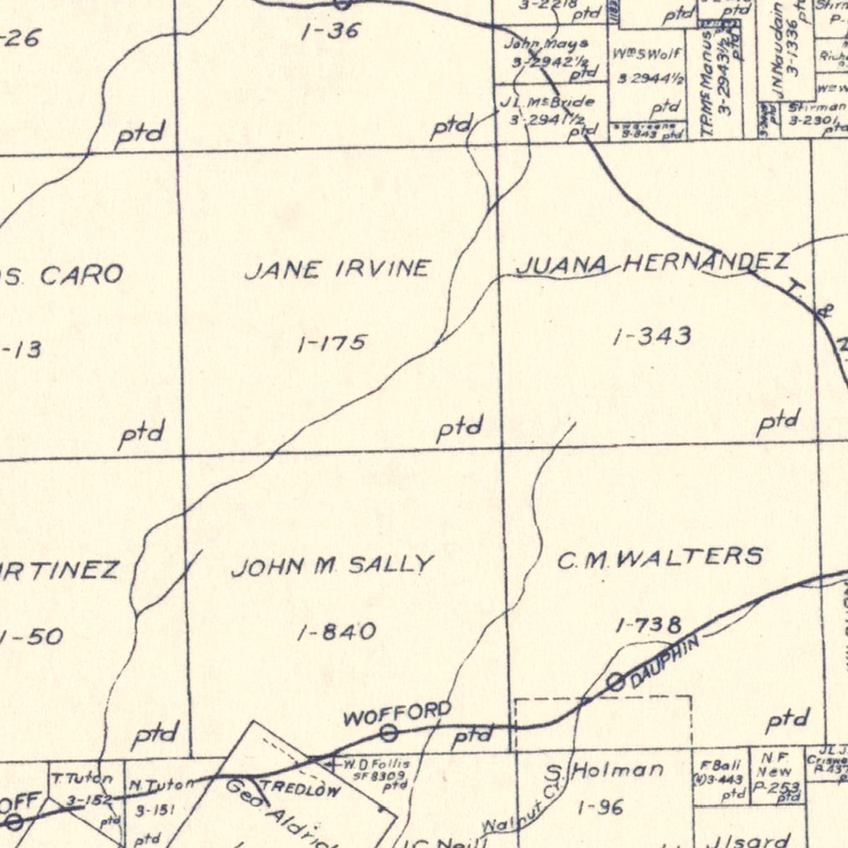 Restored historic details from the 1922 county map of Henderson County, Texas