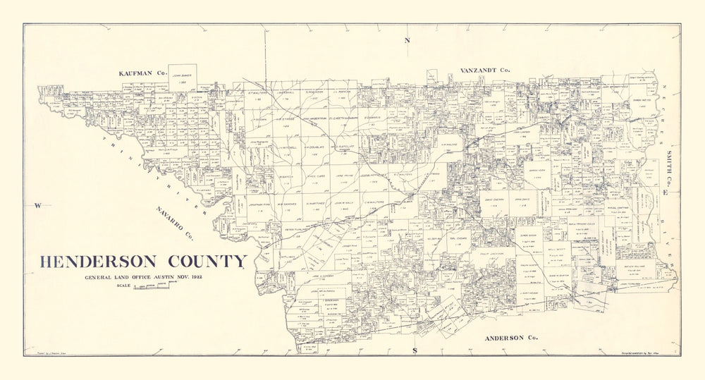 Vintage Map of Henderson County, Texas 1922 print style example