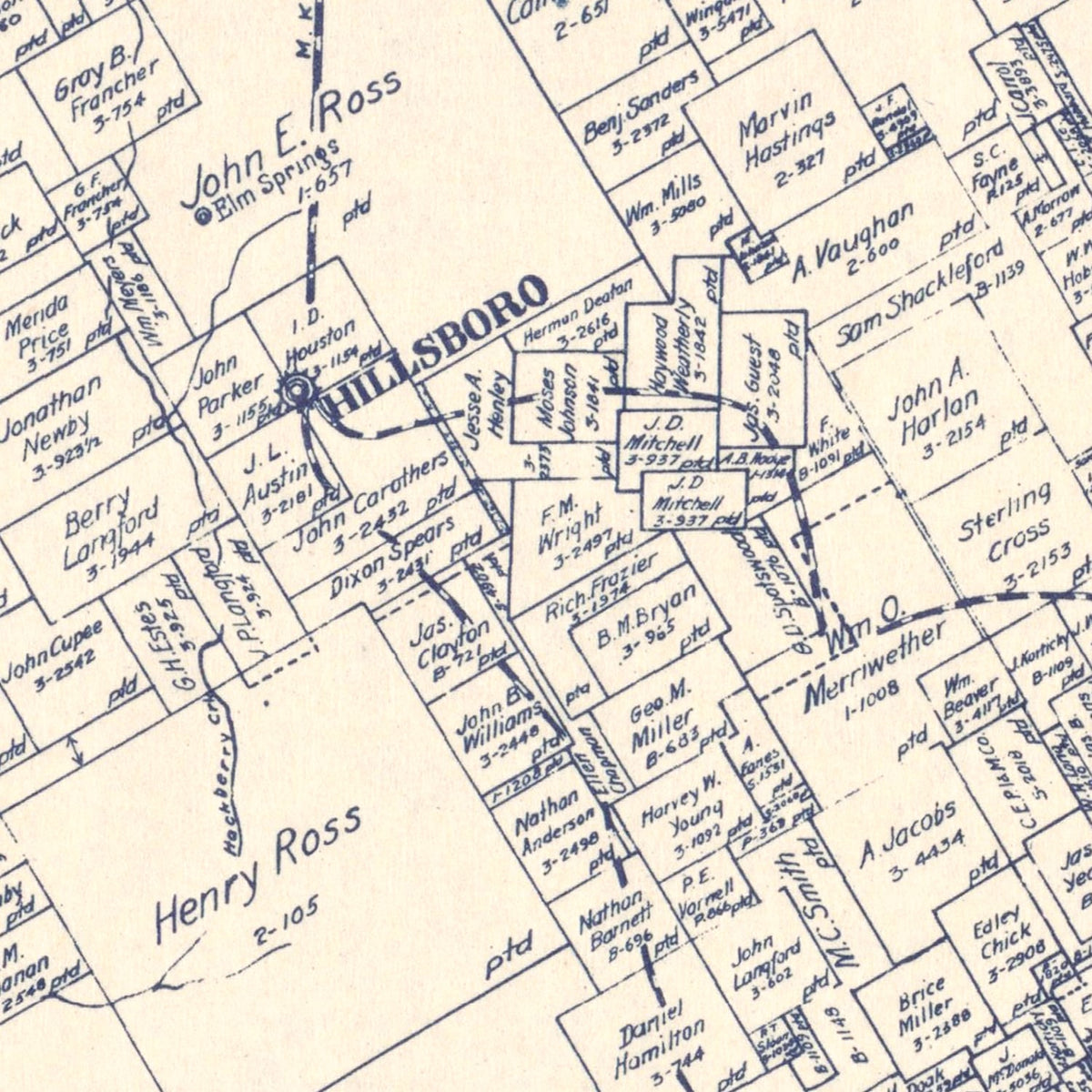 Restored historic details from the 1922 county map of Hill County, Texas