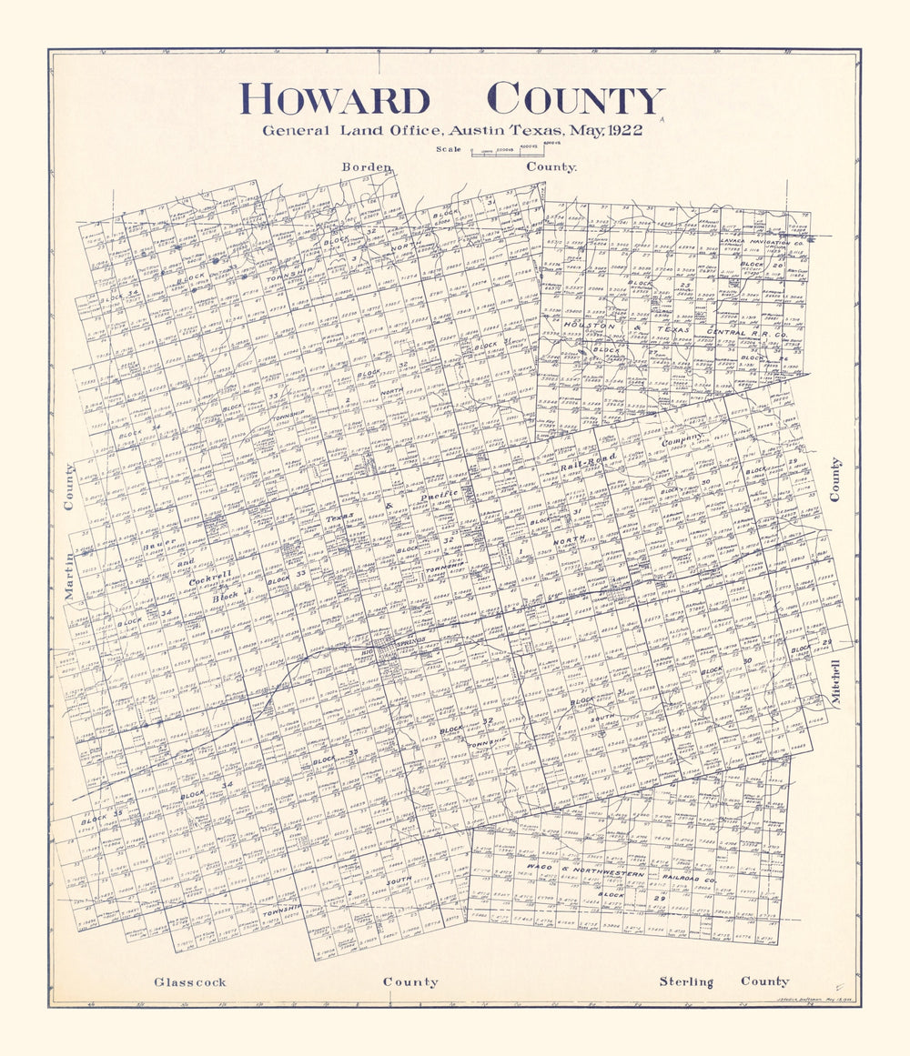 Vintage Map of Howard County, Texas 1922 print style example