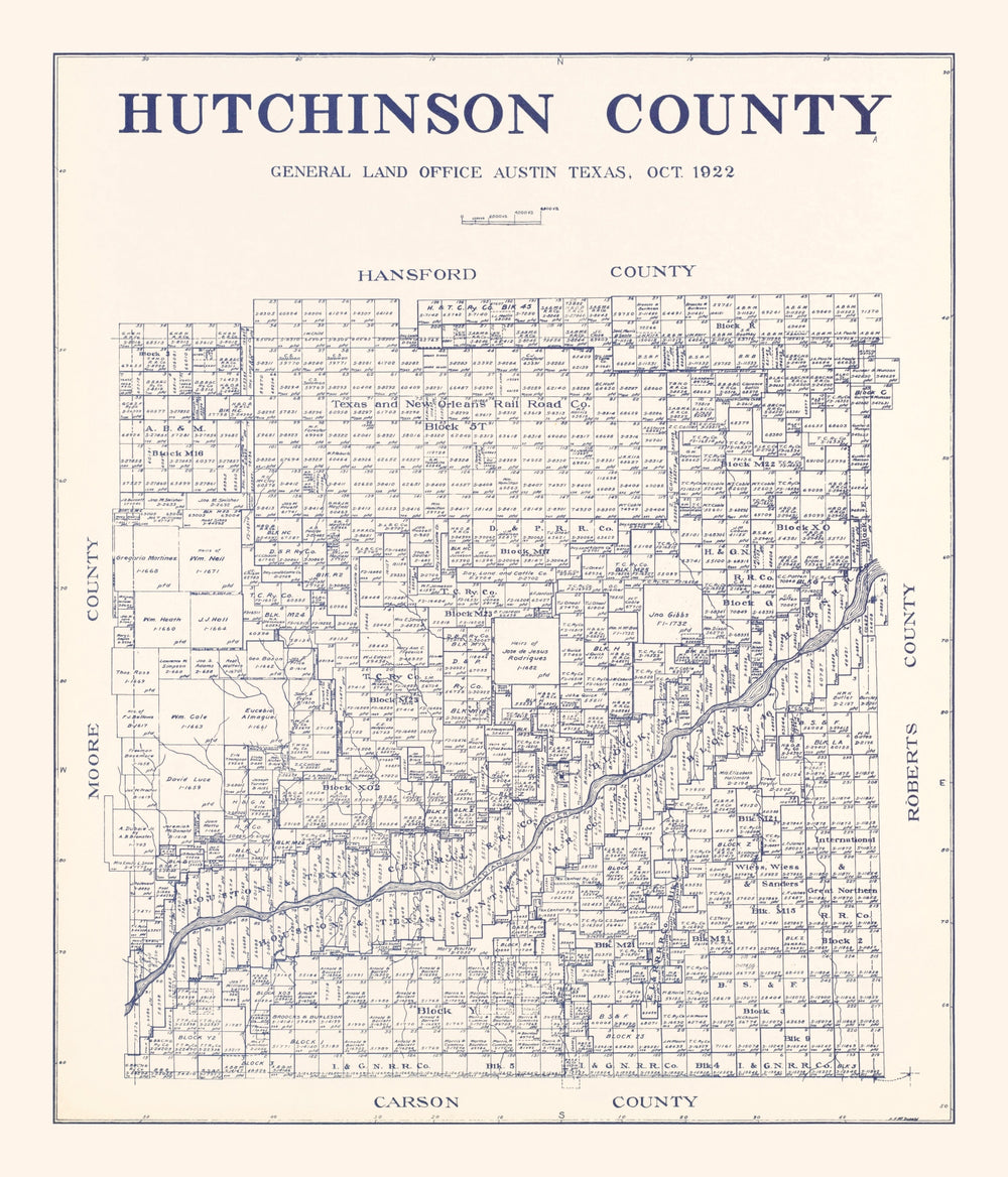 Vintage Map of Hutchinson County, Texas 1922 print style example