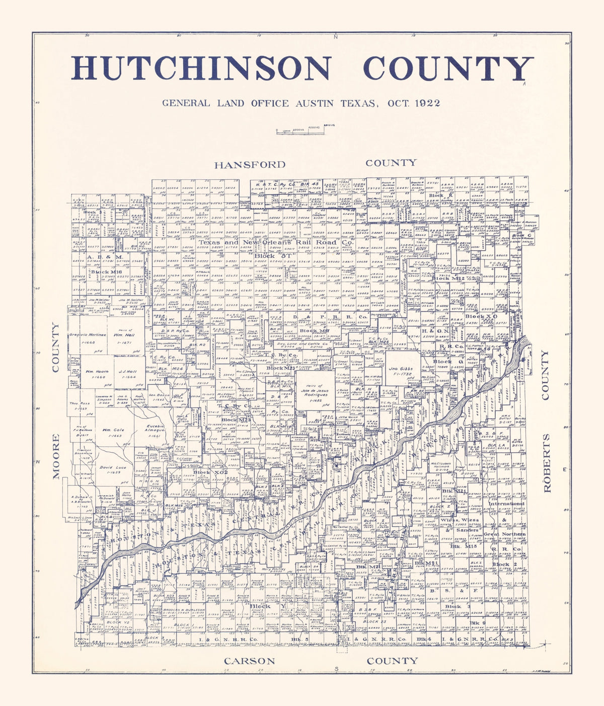 Preview of Vintage Map of Hutchinson County, Texas 1922
