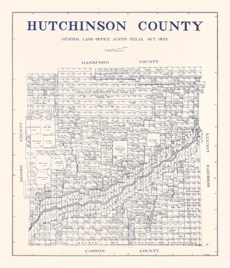 Size comparison using Vintage Map of Hutchinson County, Texas 1922