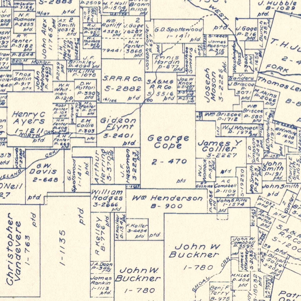 Restored historic details from the 1925 county map of Jack County, Texas