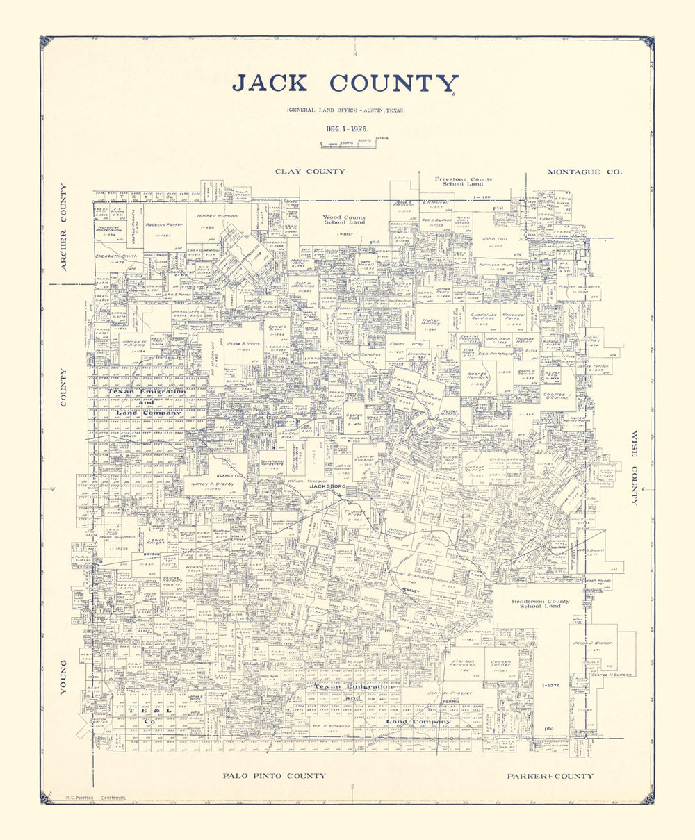 Vintage Map of Jack County, Texas 1925 print style example