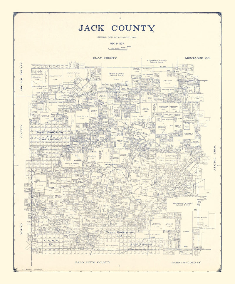 Size comparison using Vintage Map of Jack County, Texas 1925