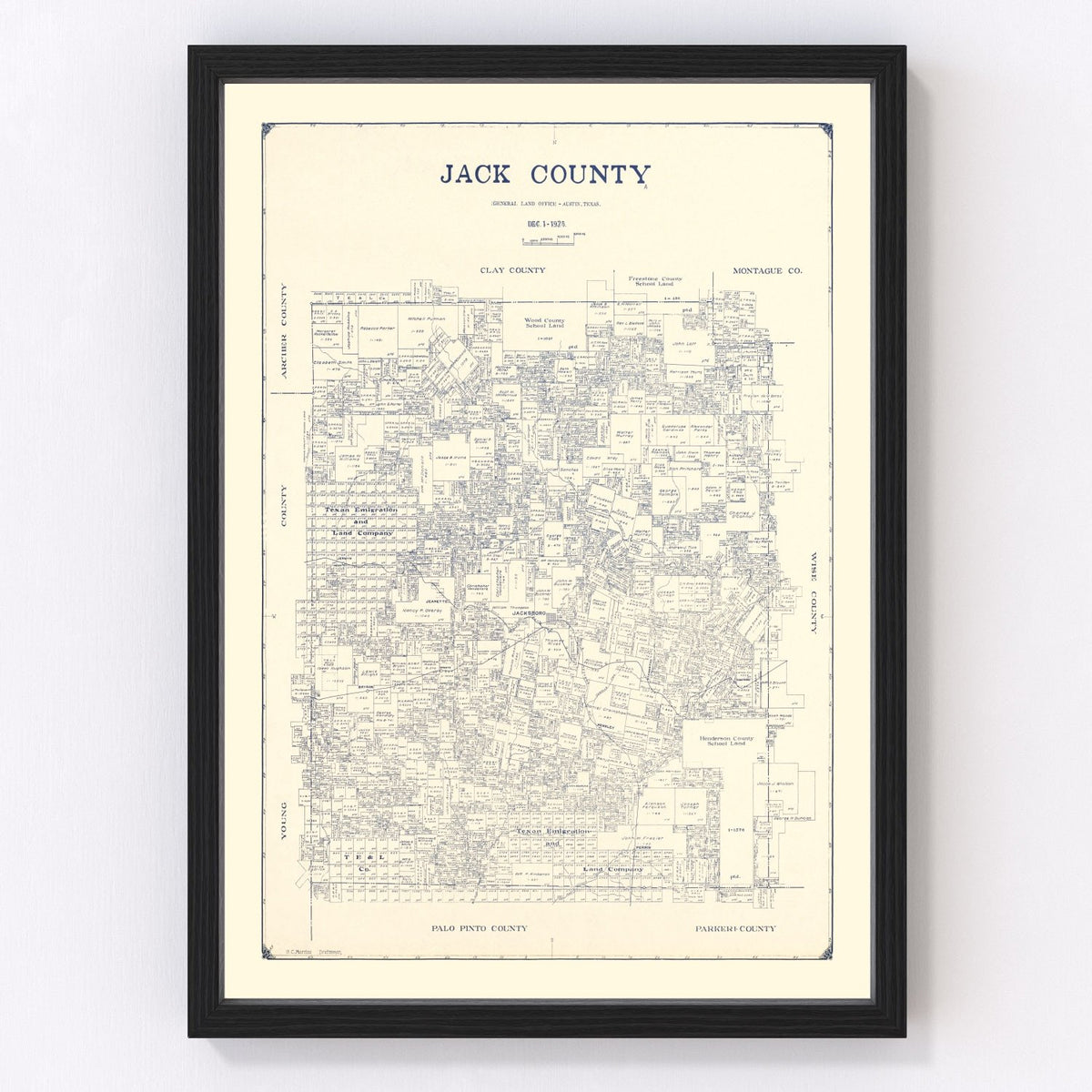 Jack County Vintage Map 1925