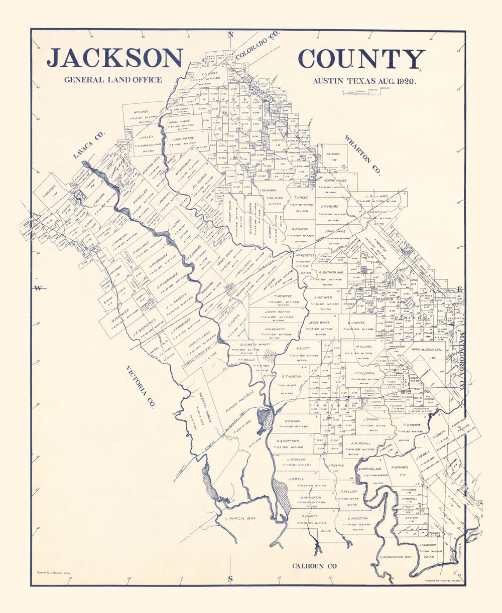 Vintage Map of Jackson County, Texas 1920 print style example