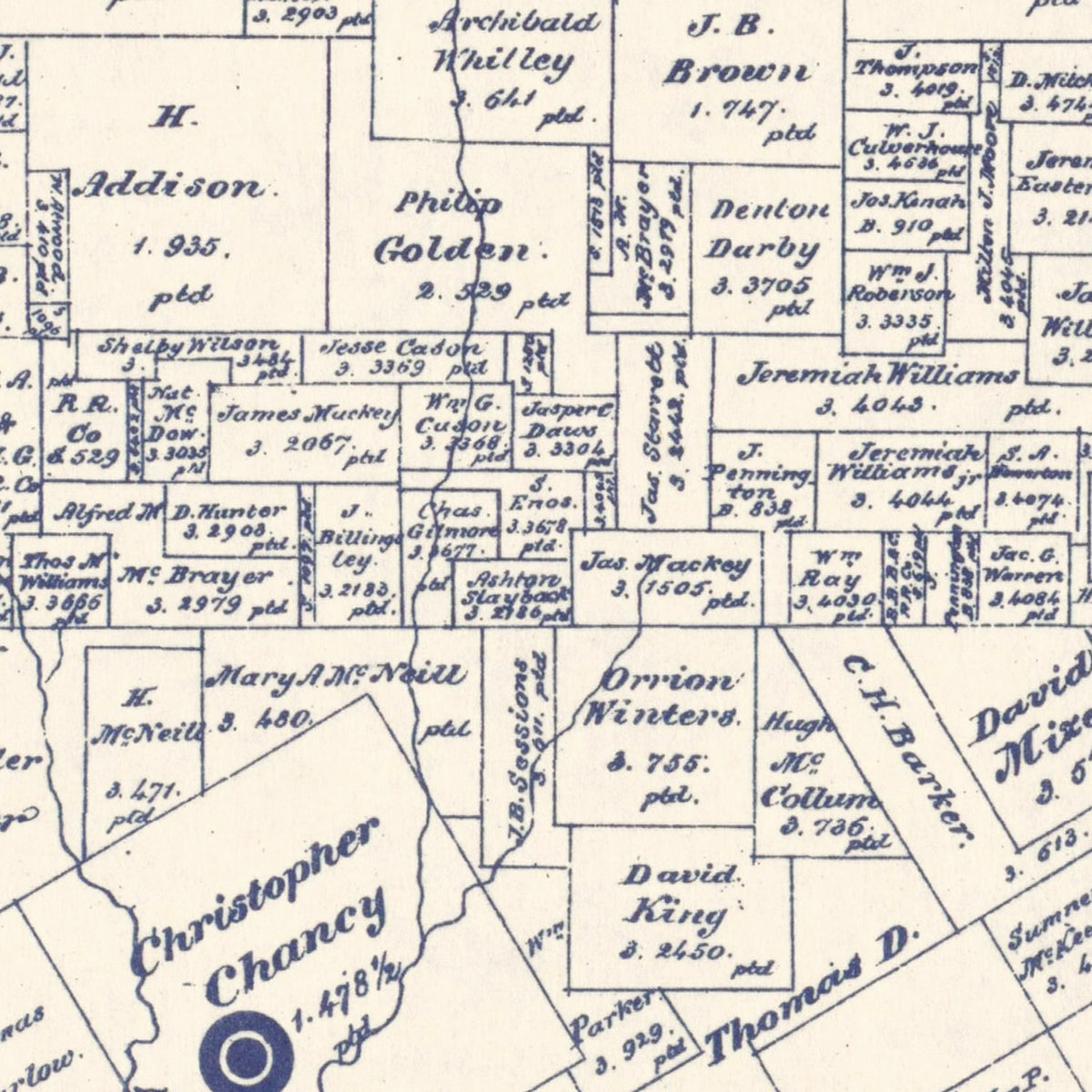 Restored historic details from the 1927 county map of Johnson County, Texas
