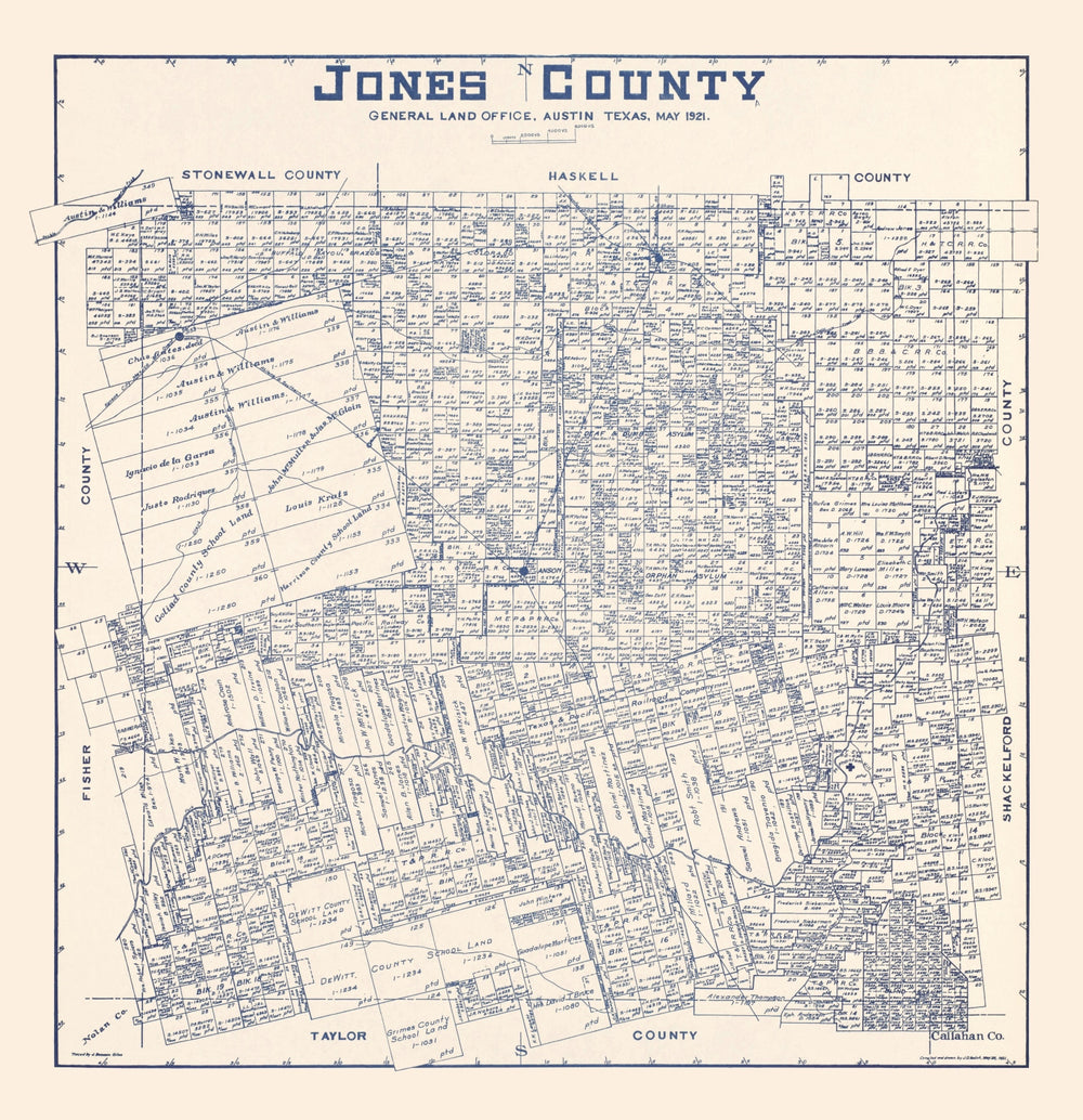 Vintage Map of Jones County, Texas 1921 print style example
