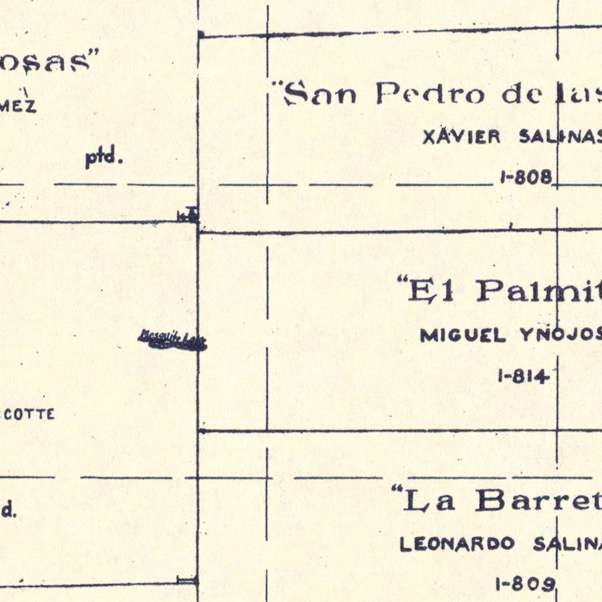Restored historic details from the 1921 county map of Kenedy County, Texas