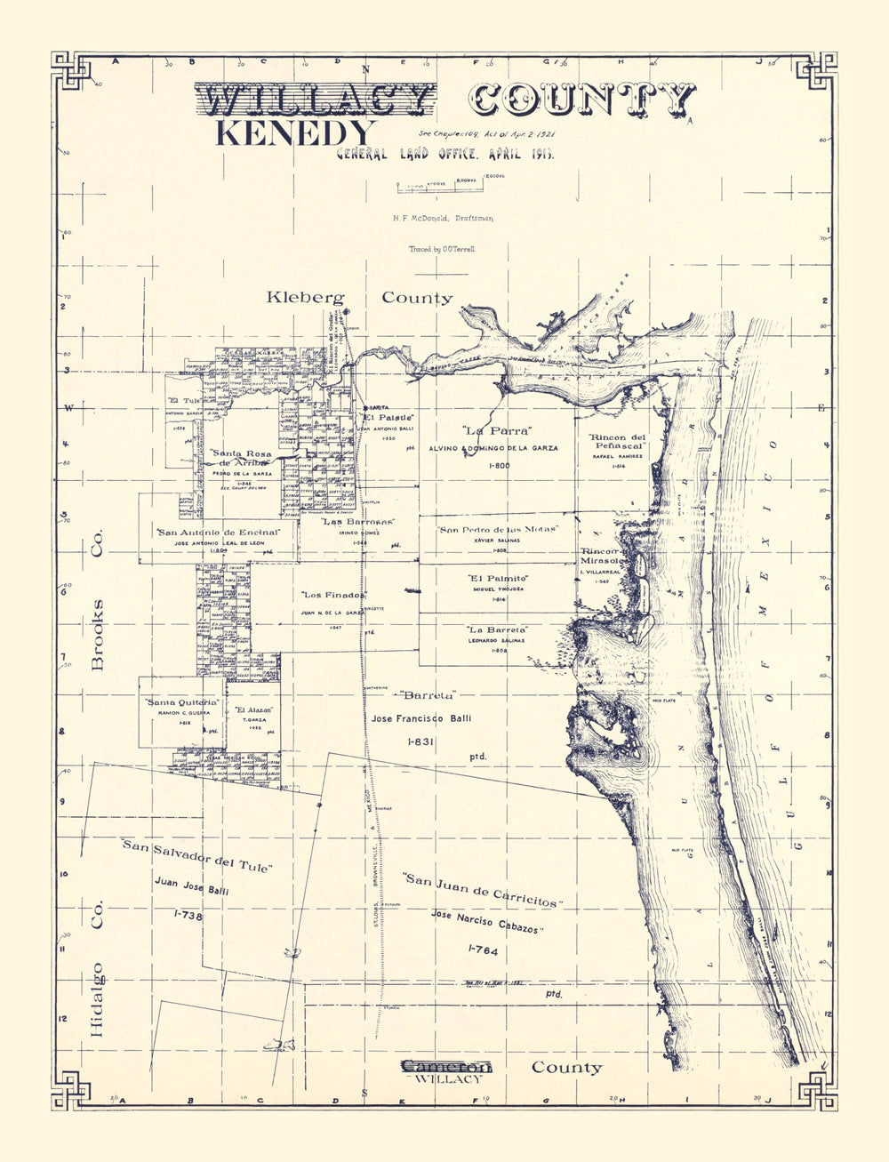 Vintage Map of Kenedy County, Texas 1921 print style example