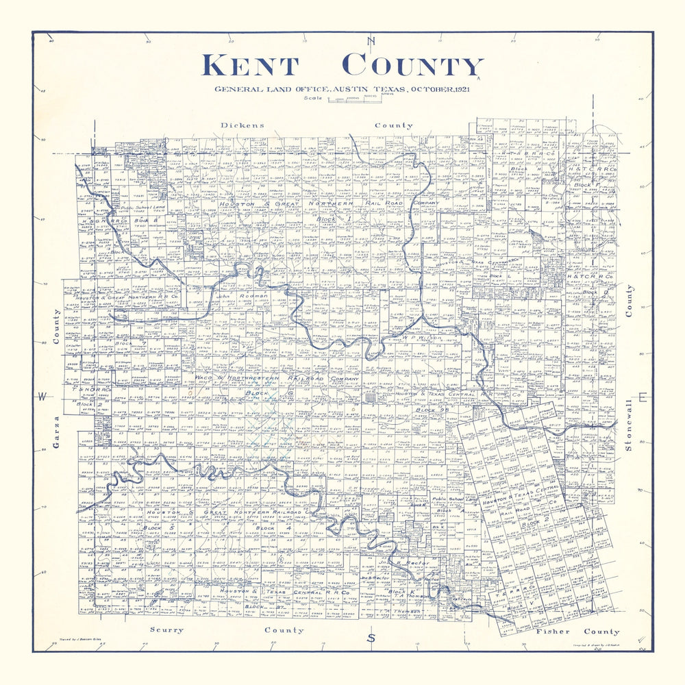 Vintage Map of Kent County, Texas 1921 print style example