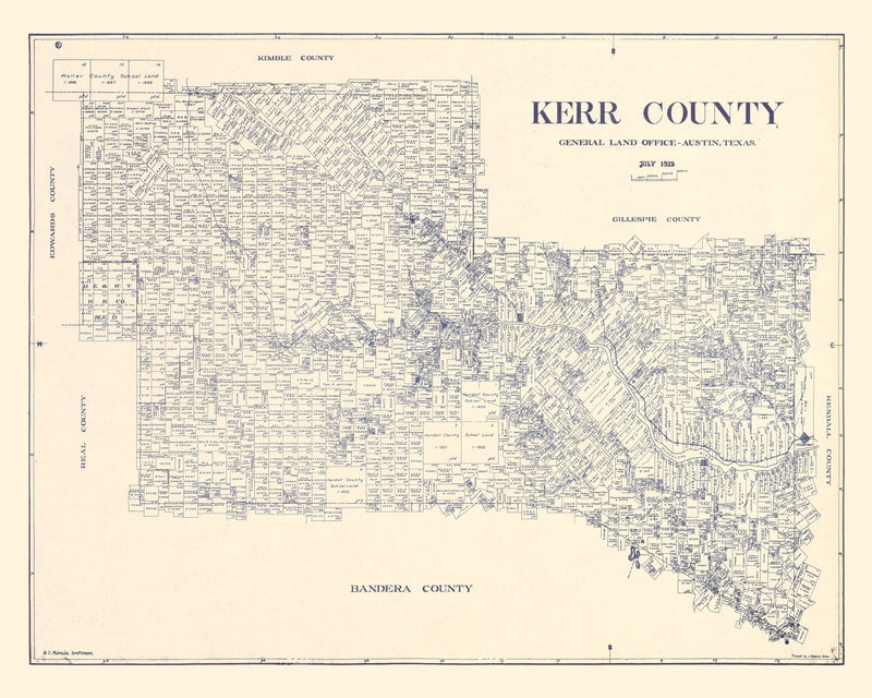 Size comparison using Vintage Map of Kerr County, Texas 1923