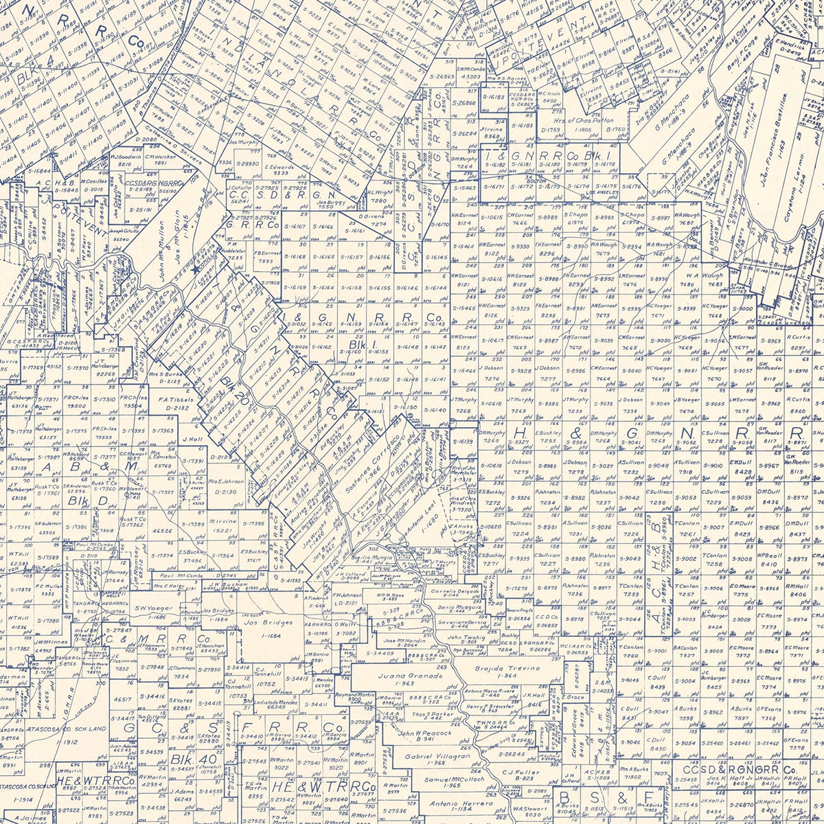 Restored historic details from the 1923 county map of La Salle County, Texas