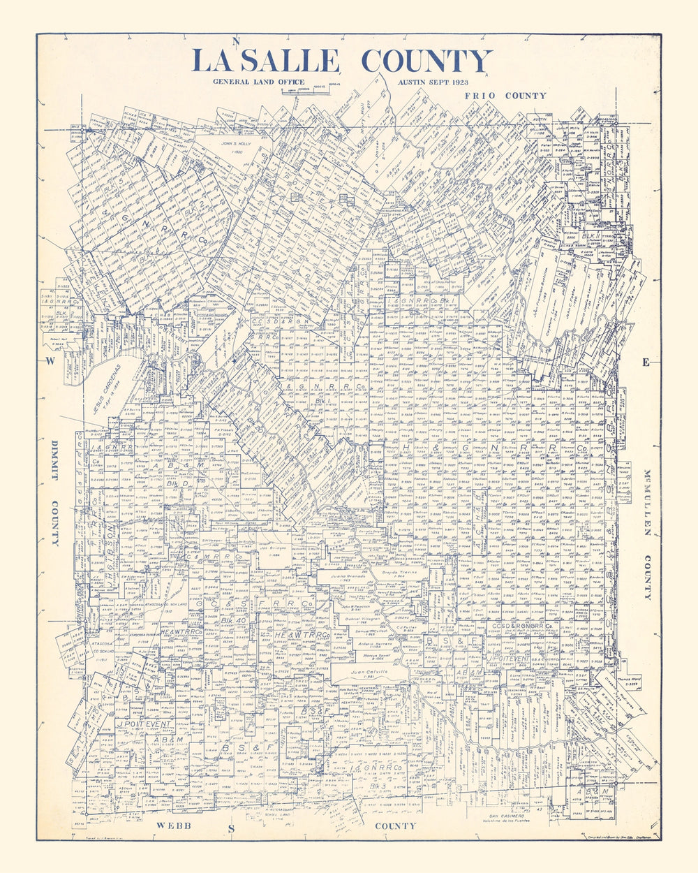 Vintage Map of La Salle County, Texas 1923 print style example