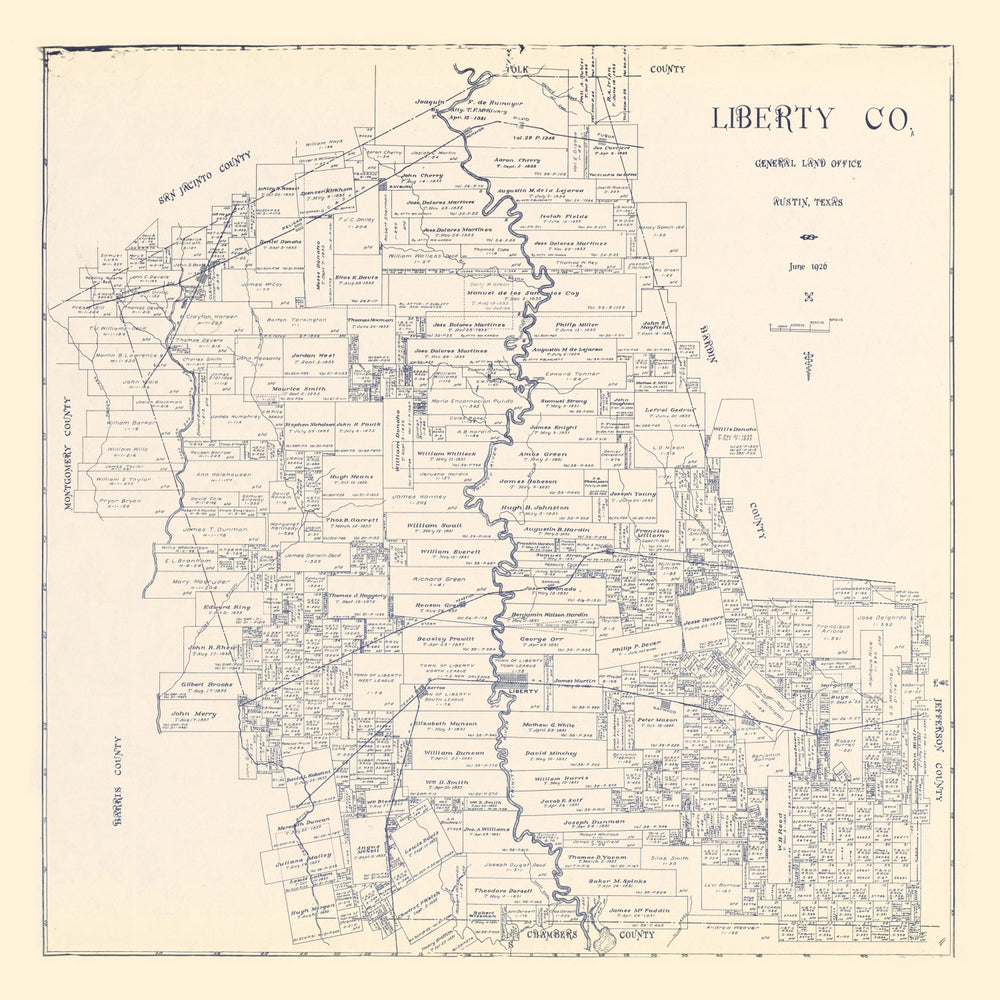 Vintage Map of Liberty County, Texas 1926 print style example