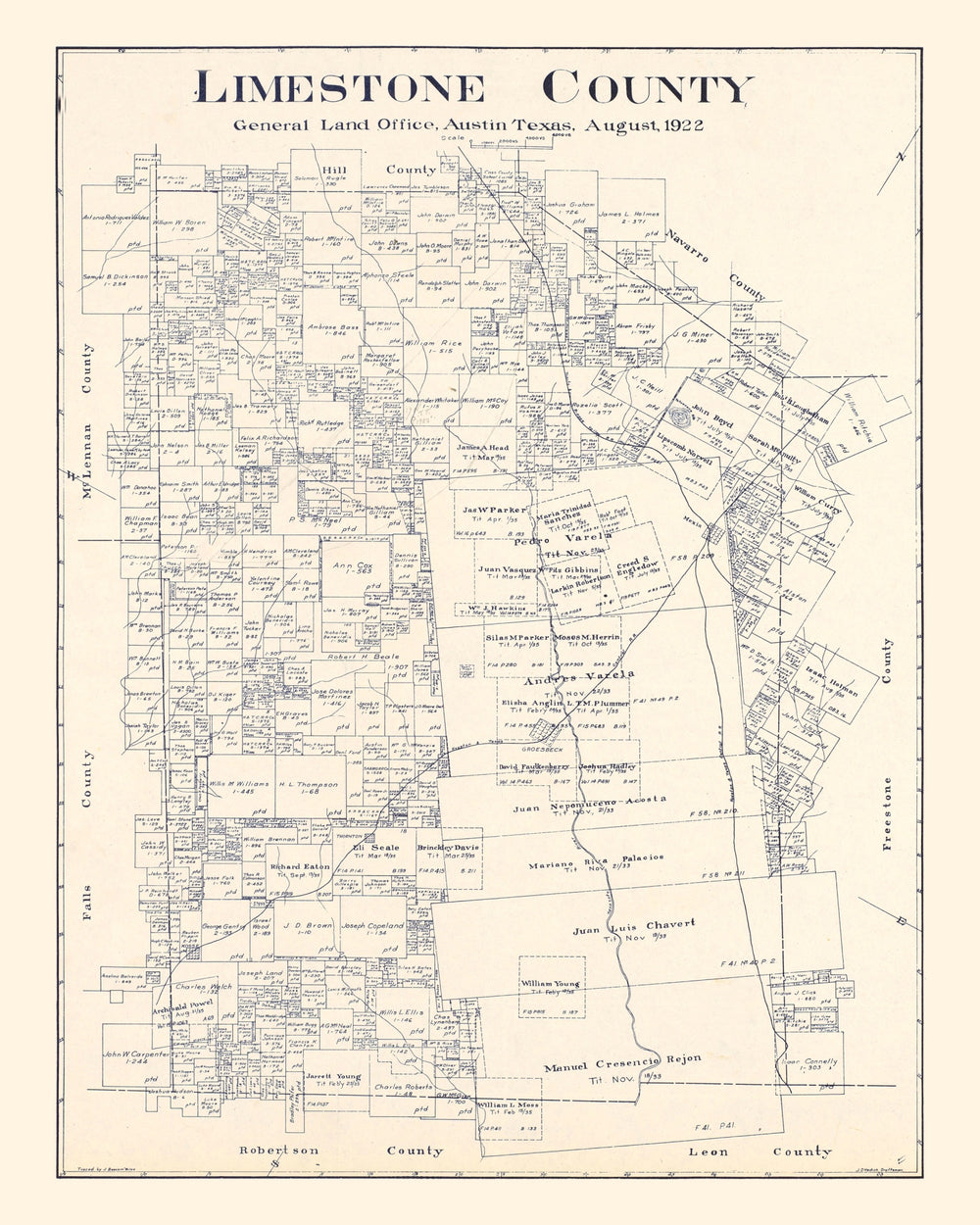 Vintage Map of Limestone County, Texas 1922 print style example