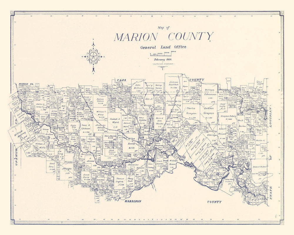 Vintage Map of Marion County, Texas 1920 print style example
