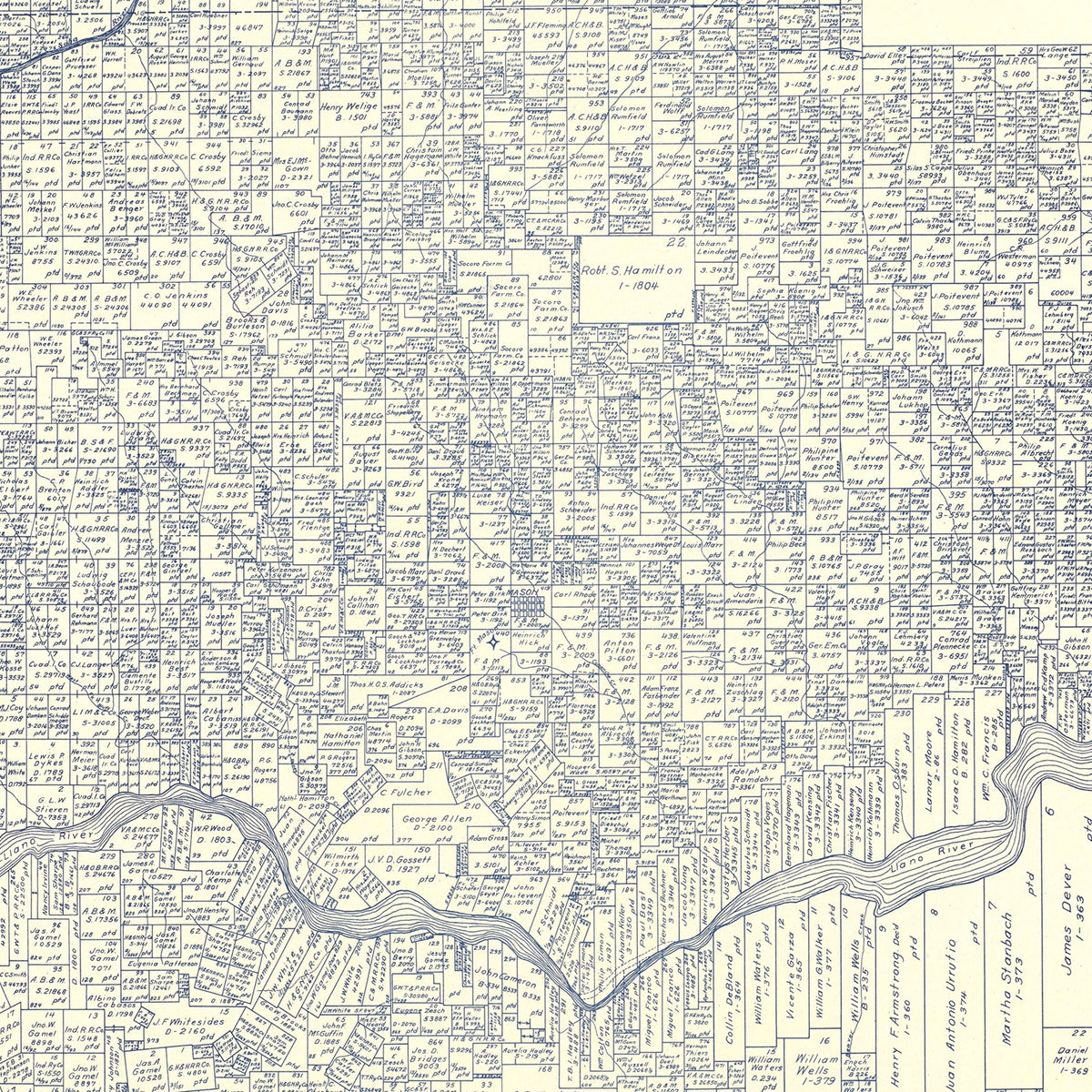 Restored historic details from the 1921 county map of Mason County, Texas