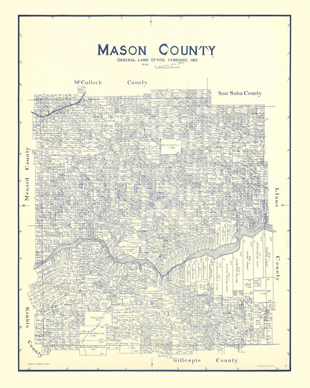 Vintage Map of Mason County, Texas 1921 print style example