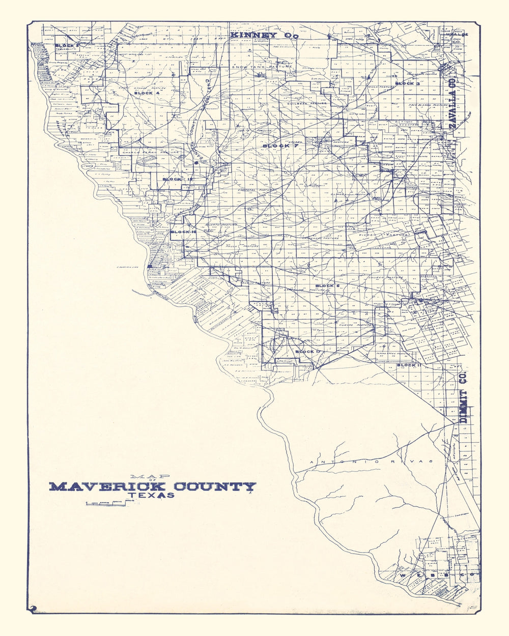 Vintage Map of Maverick County, Texas 1927 print style example