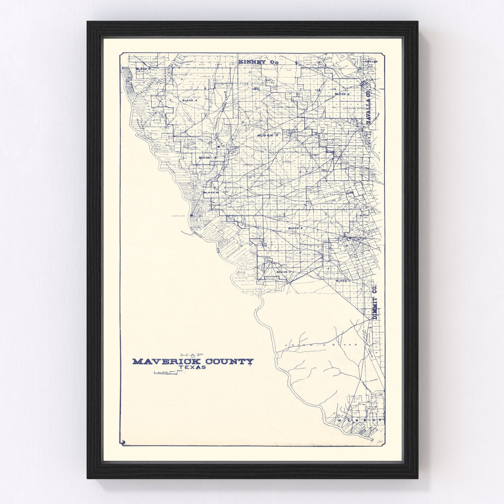 Maverick County Vintage Map 1927