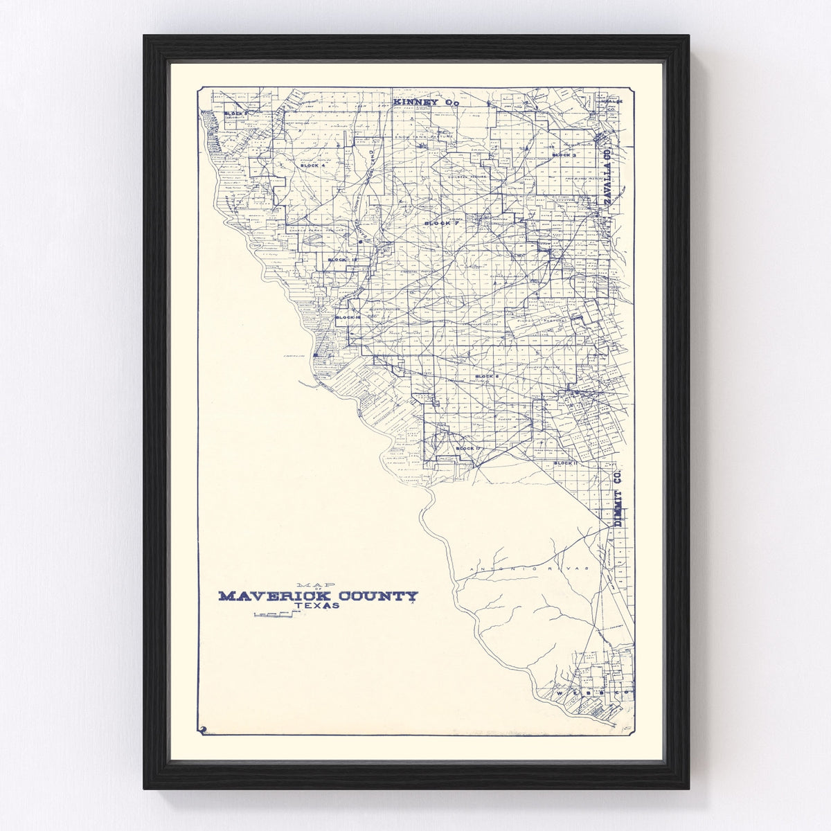 Maverick County Vintage Map 1927