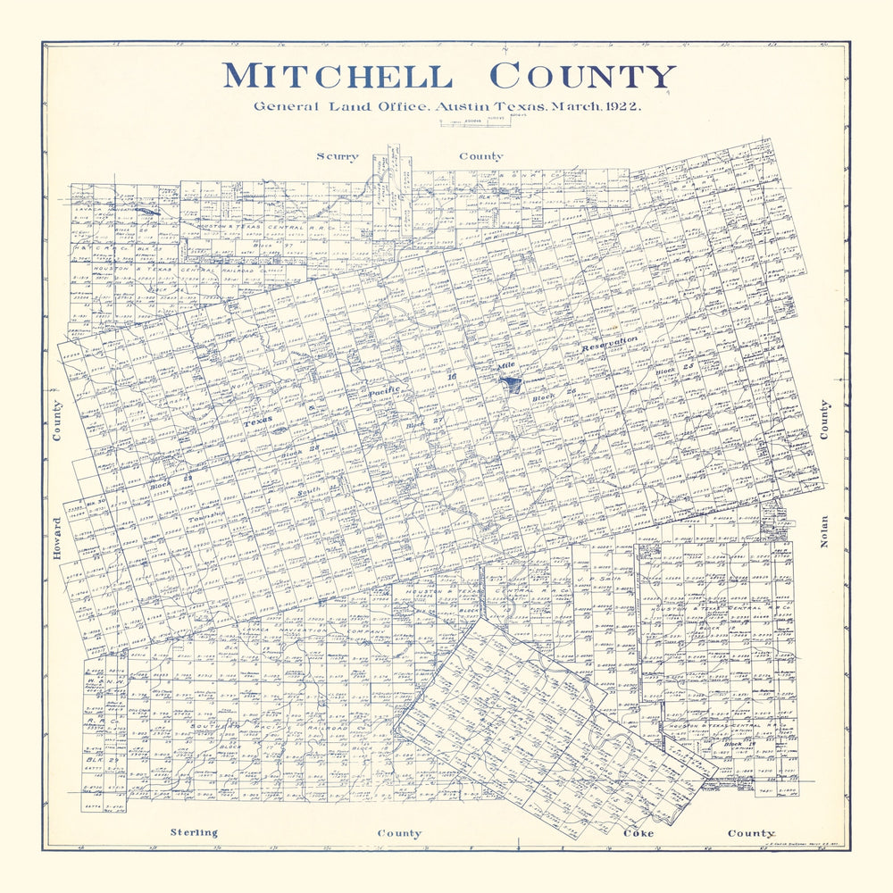 Vintage Map of Mitchell County, Texas 1922 print style example