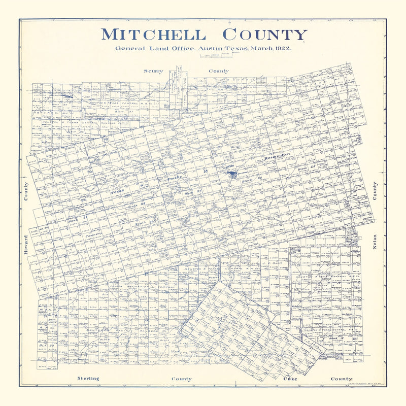 Size comparison using Vintage Map of Mitchell County, Texas 1922