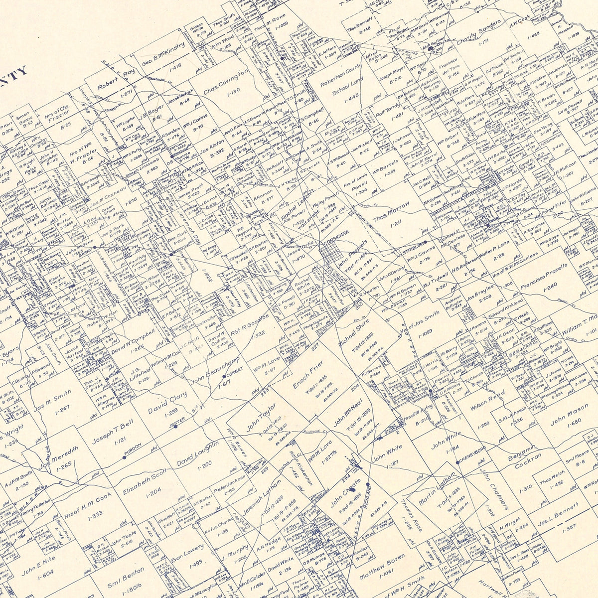 Restored historic details from the 1924 county map of Navarro County, Texas