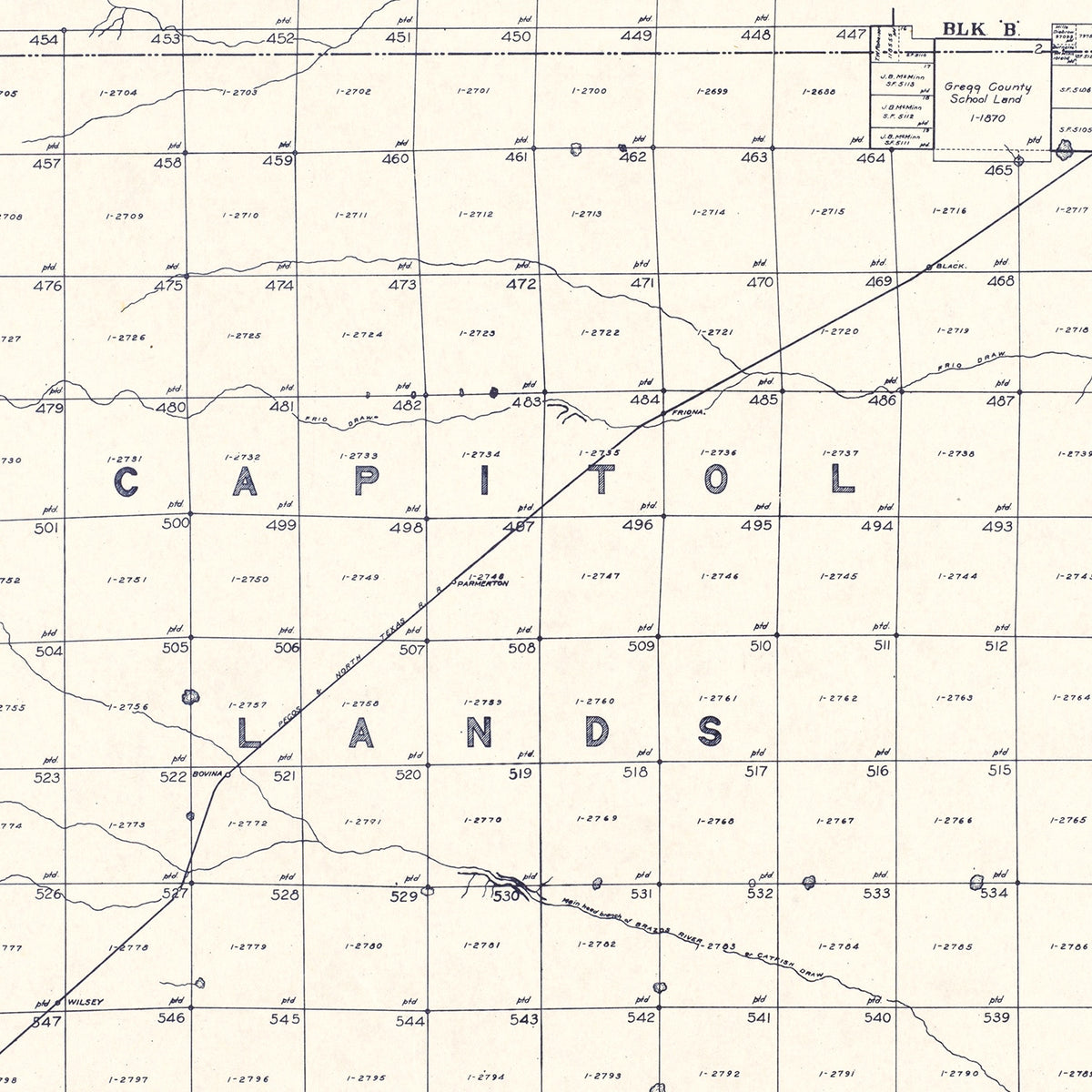 Restored historic details from the 1926 county map of Parmer County, Texas