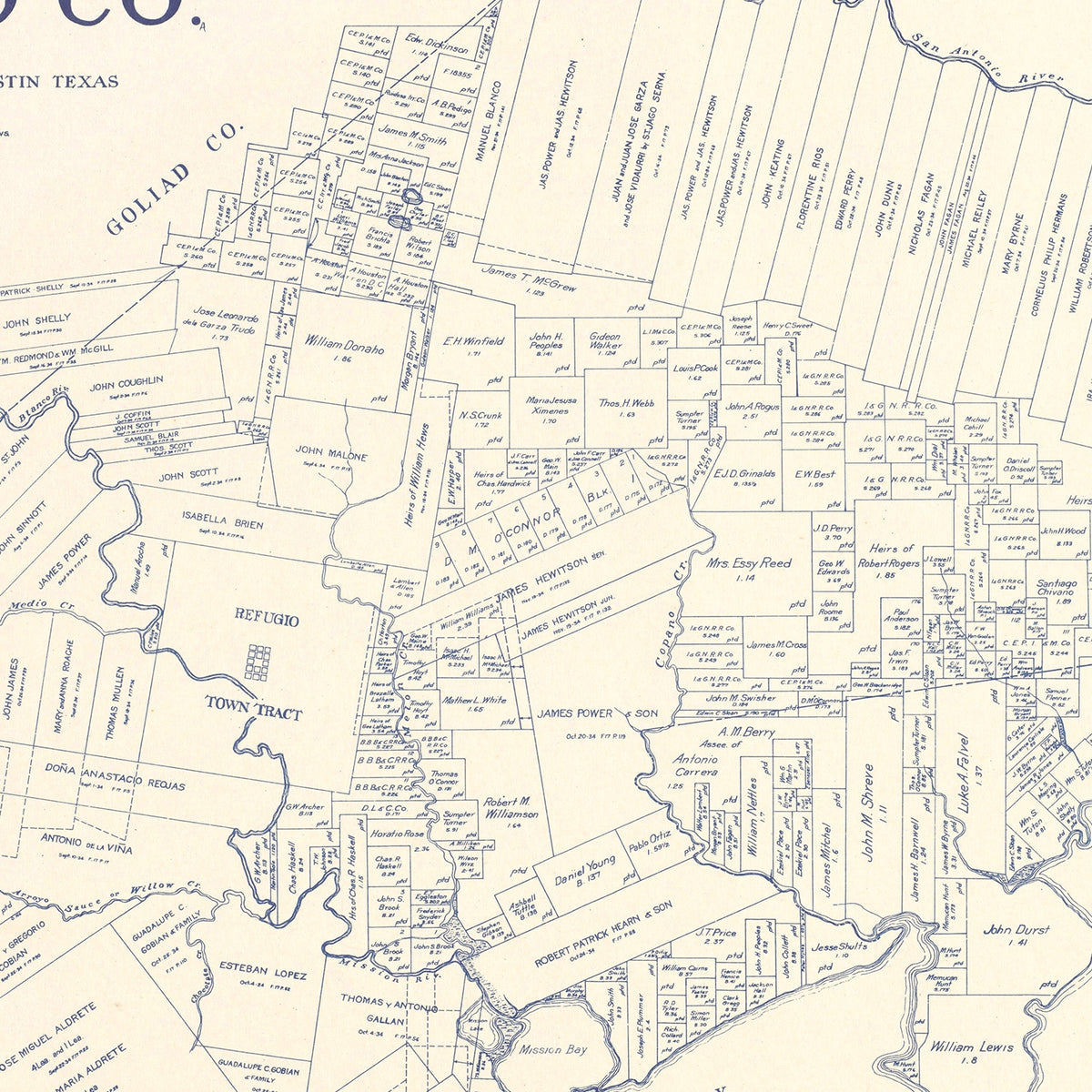 Restored historic details from the 1921 county map of Refugio County, Texas