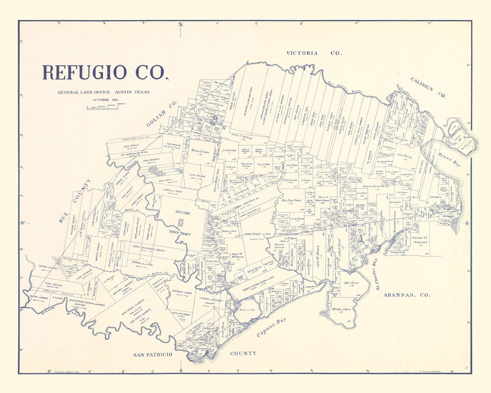 Vintage Map of Refugio County, Texas 1921 print style example