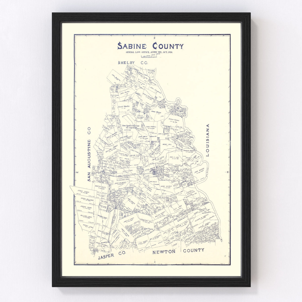 Sabine County Vintage Map 1920