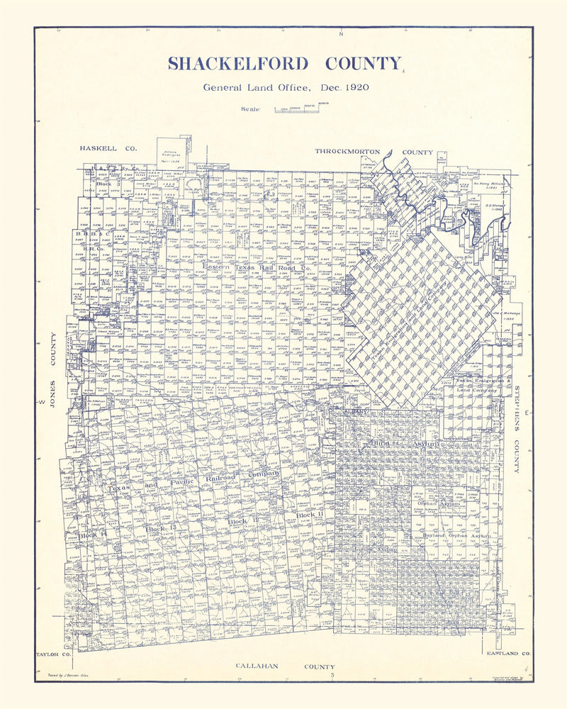 Size comparison using Vintage Map of Shackelford County, Texas 1920