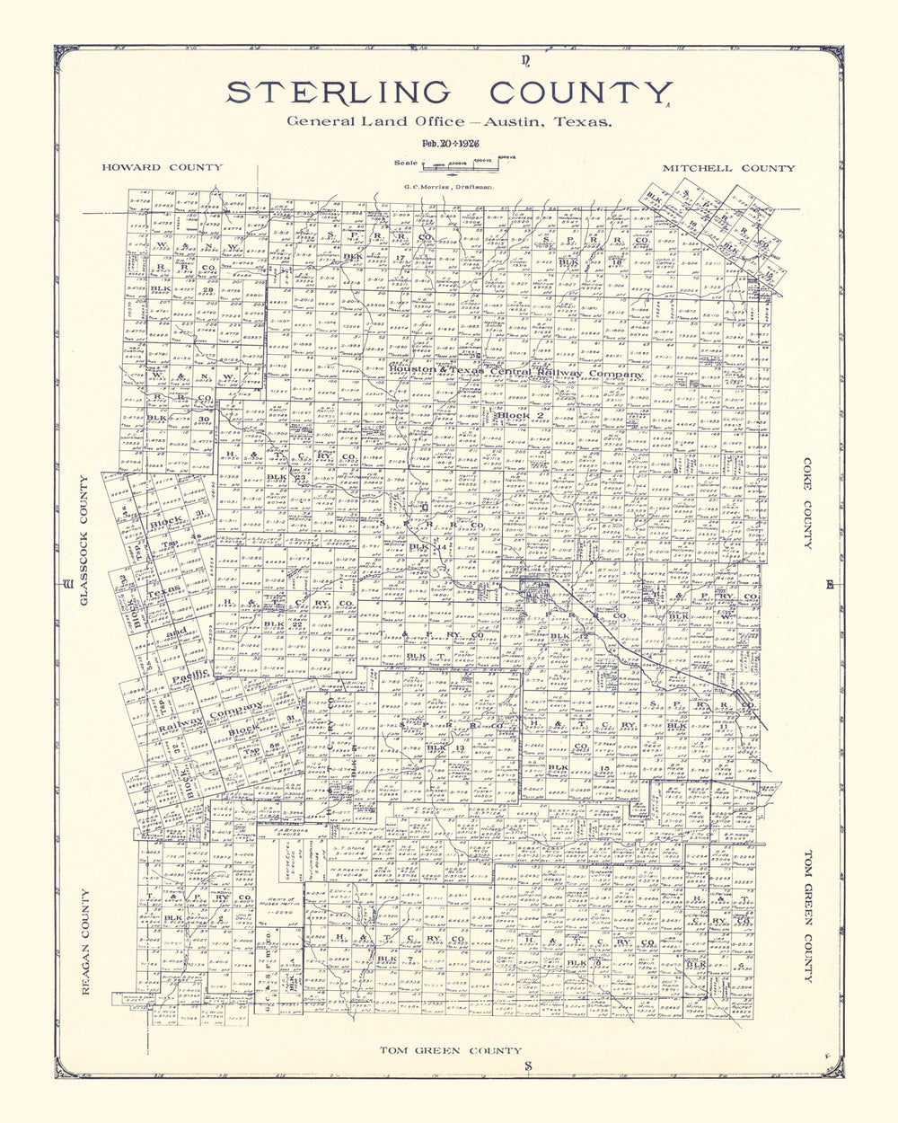 Vintage Map of Sterling County, Texas 1926 print style example