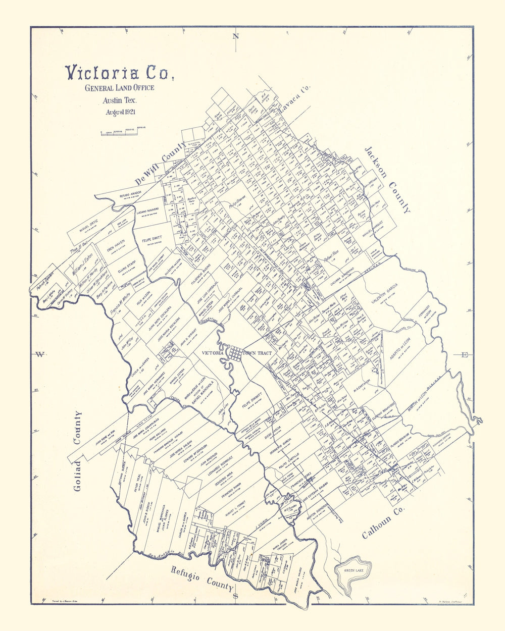 Vintage Map of Victoria County, Texas 1921 print style example