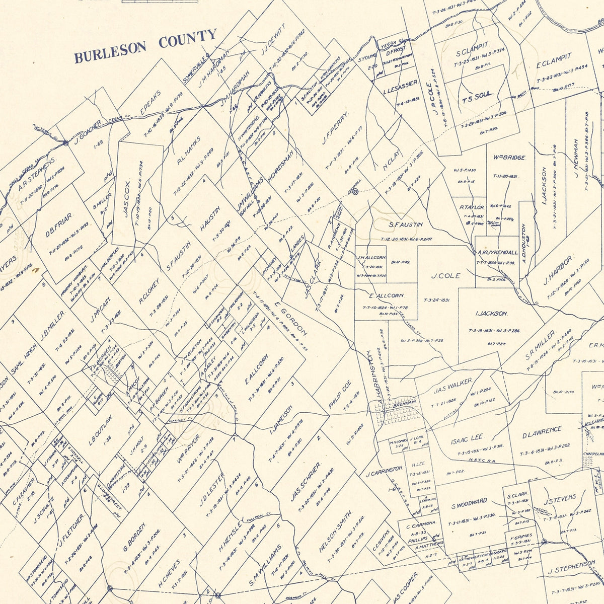 Restored historic details from the 1920 county map of Washington County, Texas