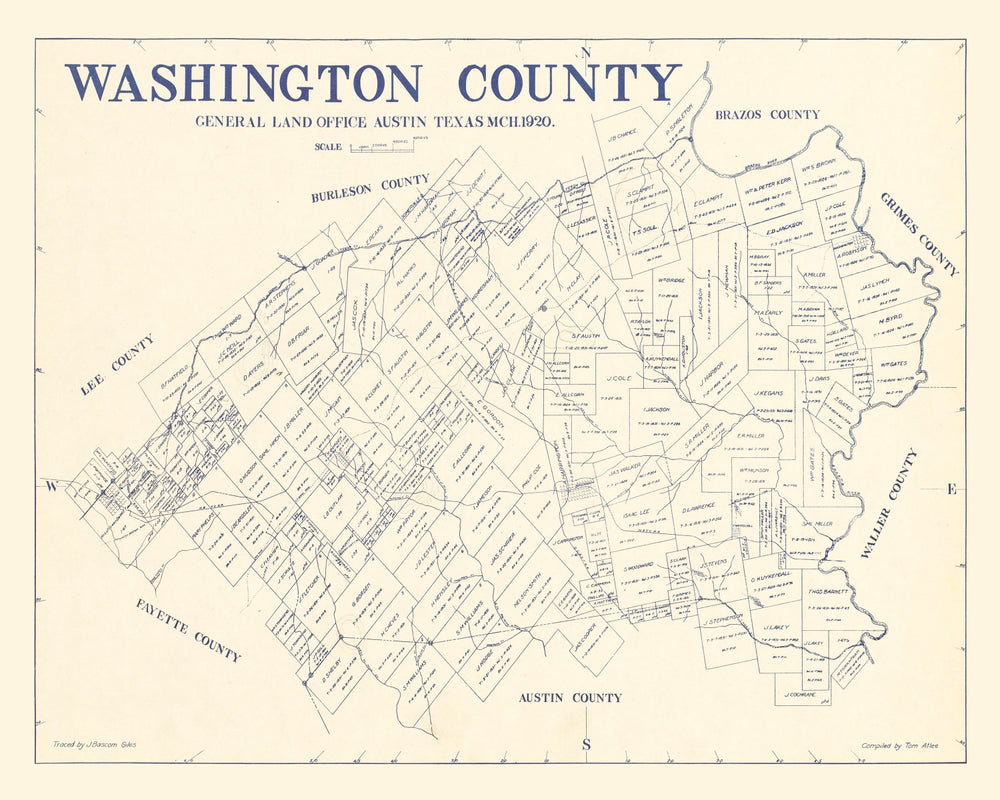 Vintage Map of Washington County, Texas 1920 print style example