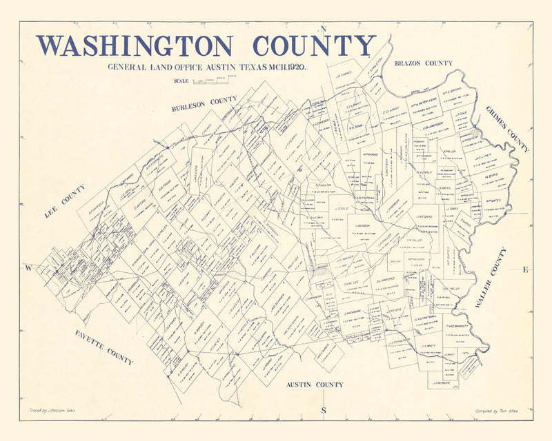 Size comparison using Vintage Map of Washington County, Texas 1920
