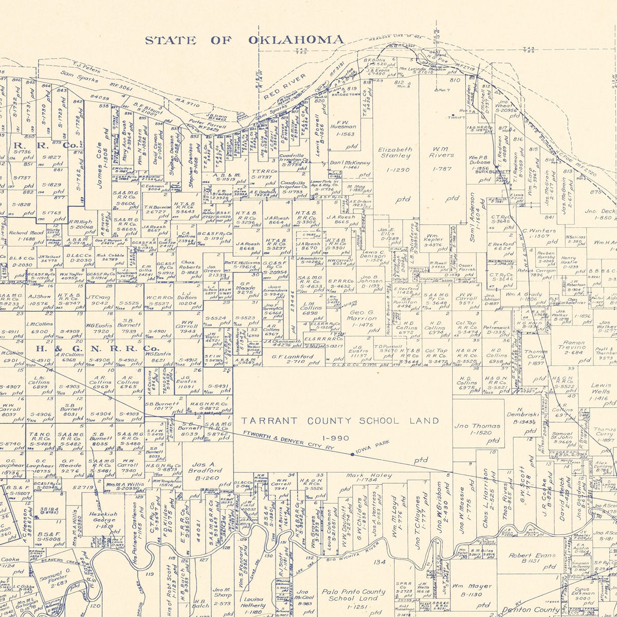 Restored historic details from the 1924 county map of Wichita County, Texas