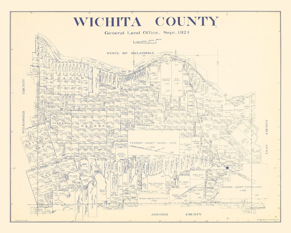 Vintage Map of Wichita County, Texas 1924 print style example