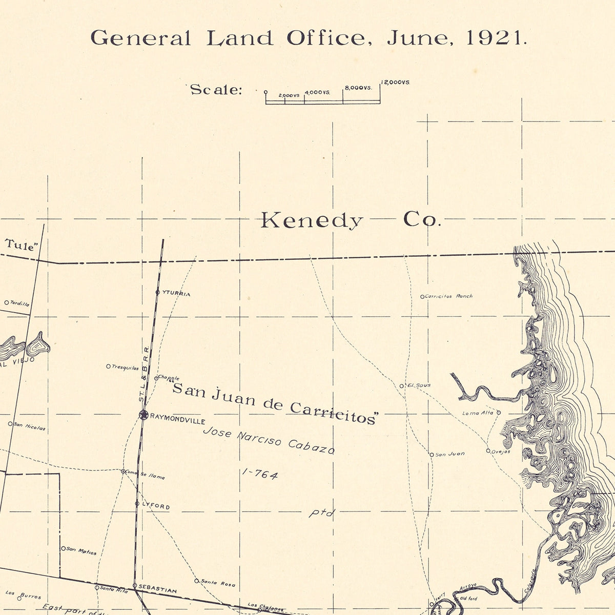 Restored historic details from the 1921 county map of Willacy County, Texas